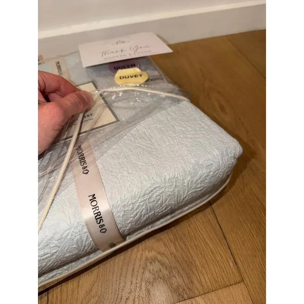 NEW Morris & Co. 3 Piece QUEEN Duvet Set Light Blue Textured Cotton Bedding